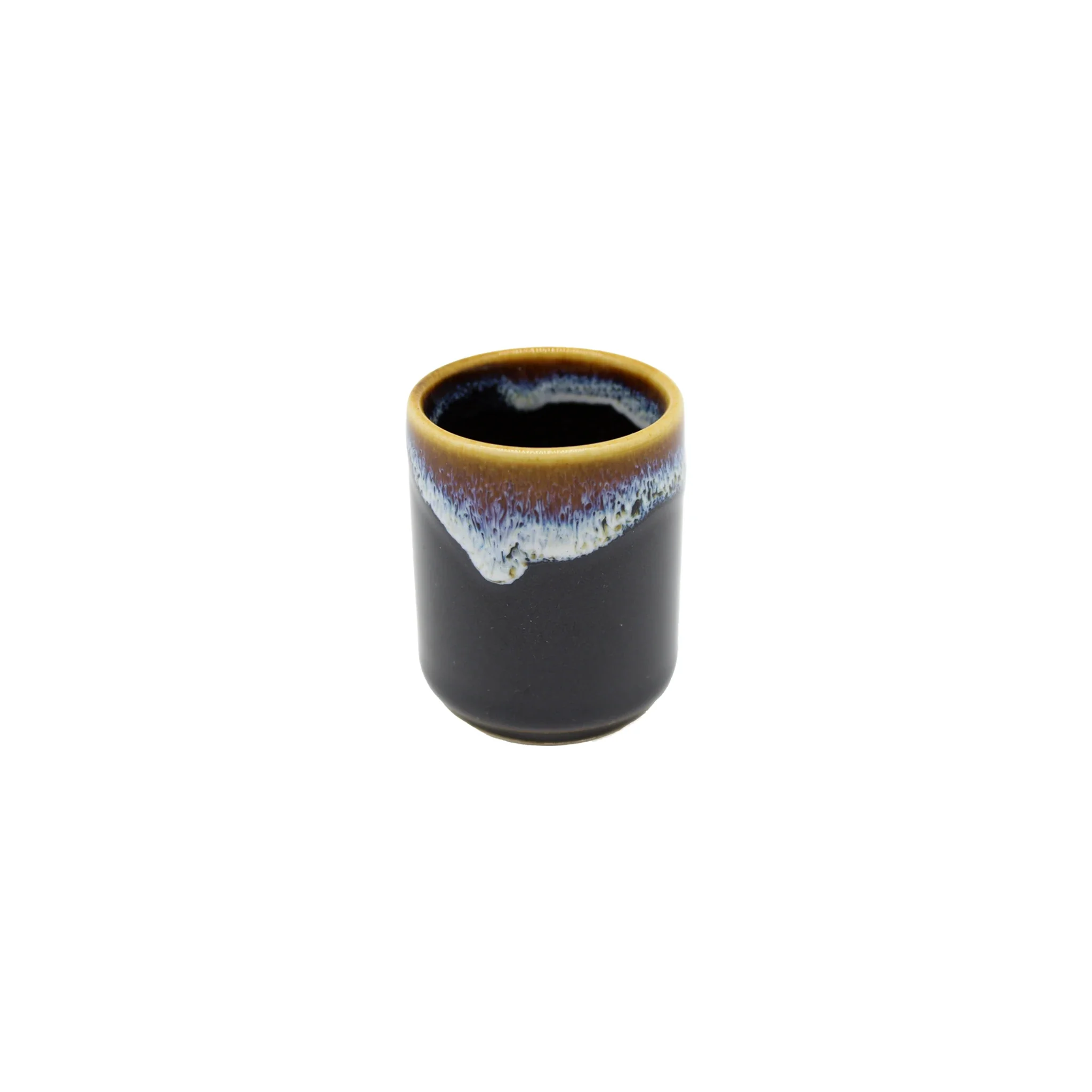 Sake Cup - Brown with Blue Drip